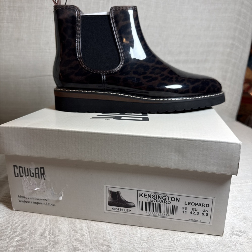 Cougar Kensington Leopard Print Rain Boots Womens Size 11 Waterproof Black Brown